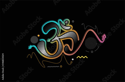 Om of Hinduism lucky symbol flat vector icon for apps and websites