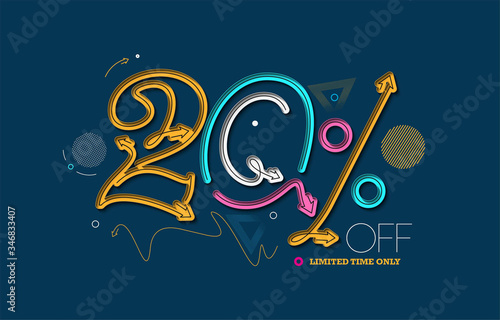 20% OFF Sale Discount Banner. Discount offer price tag.  Vector Modern Sticker Illustration.