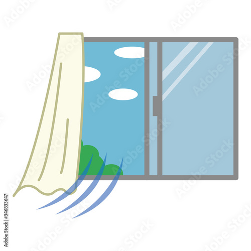 窓　換気　青空