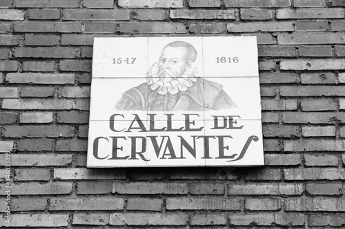 Cervantes street. Black and white vintage style.