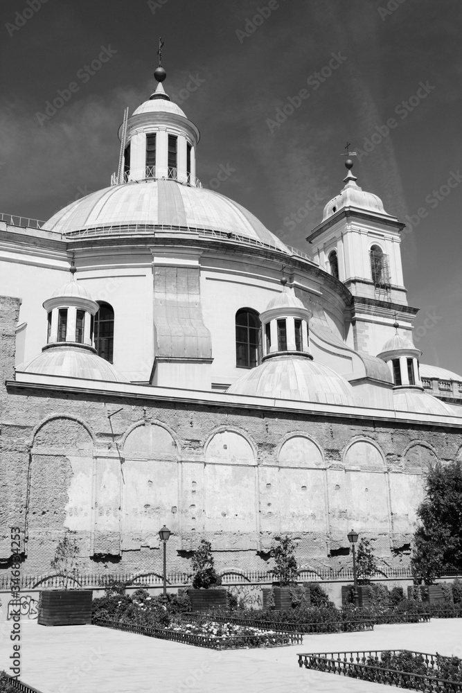 Madrid - Basilica San Francisco. Black and white vintage style.
