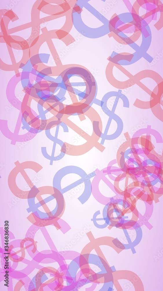 Multicolored translucent dollar signs on white background. Red tones. 3D illustration Multicolored translucent dollar signs on white background. Red tones. 3D illustration