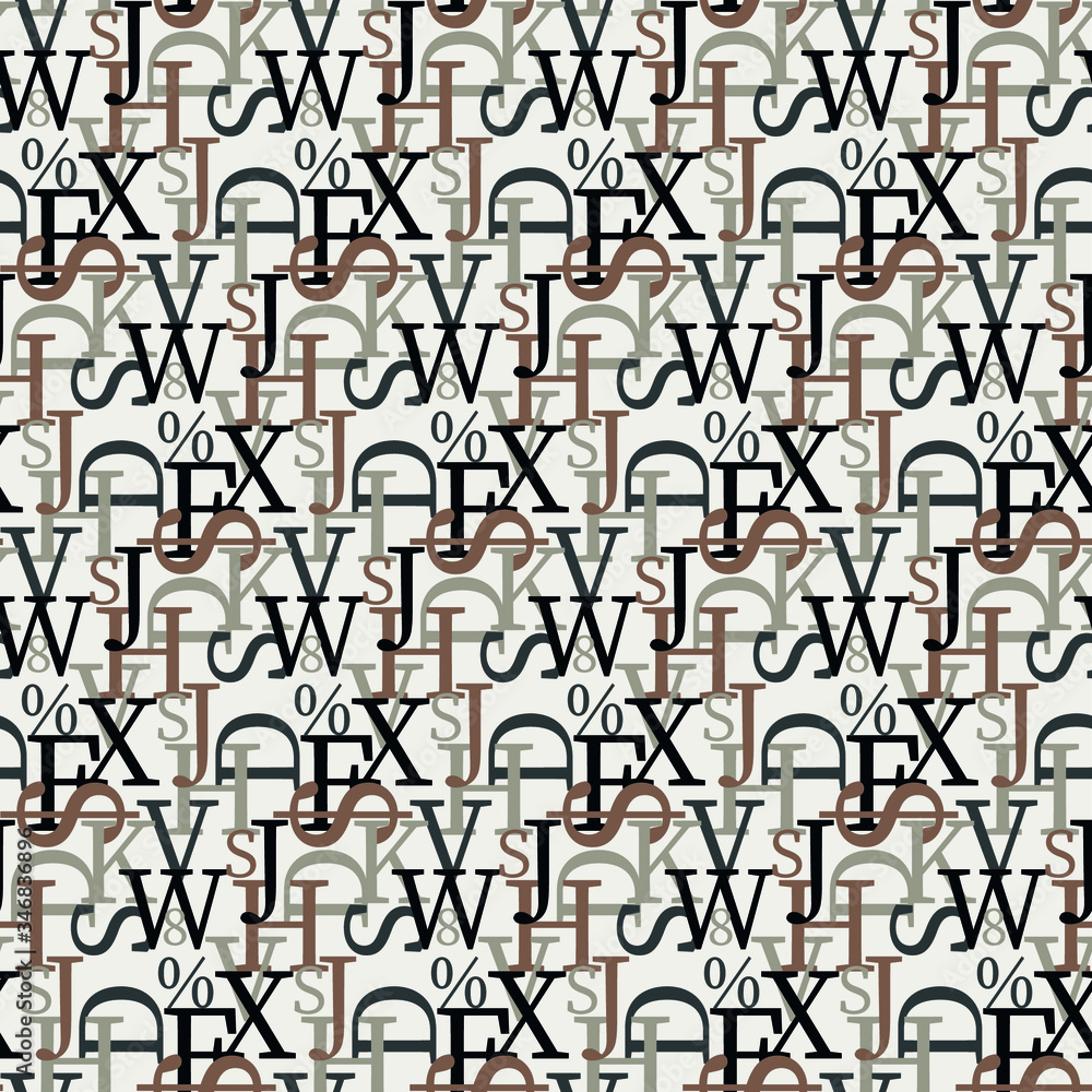 Obraz premium Set of vector seamless patterns. Latin alphabet, numbers, math symbols.