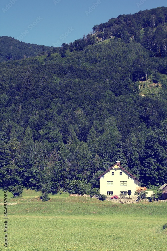 Austria countryside. Retro color filtered style.