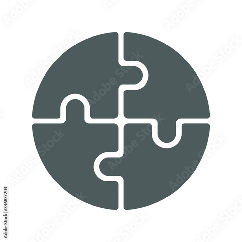 Four blank puzzle pieces graphic icon. Puzzle round form sign isolated on white background. Vector illustration