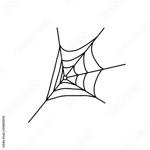 Vector outline illustration of a simple fancy Halloween spider web, isolated object on the white background, clipart useful for halloween party decoration, hand drawn image, cartoon spooky character