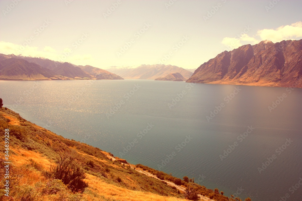 New Zealand - Lake Hawea. Vintage filtered colors style.