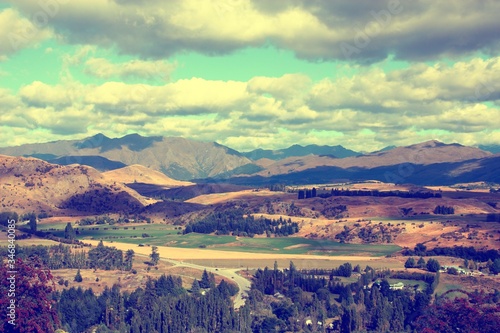 New Zealand - Otago region landscape. Vintage filtered colors style.