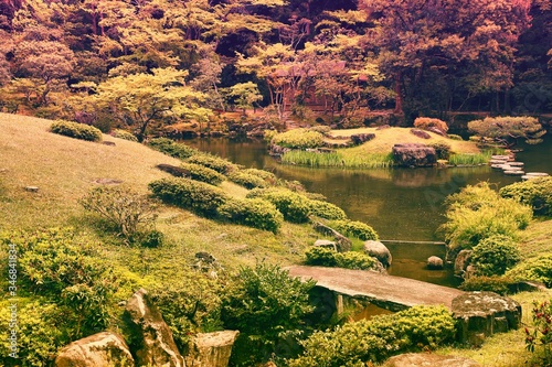 Nara, Japan. Retro filtered color style. photo