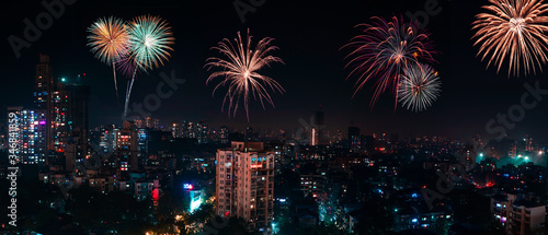 Top view of the city during Diwali Festival.