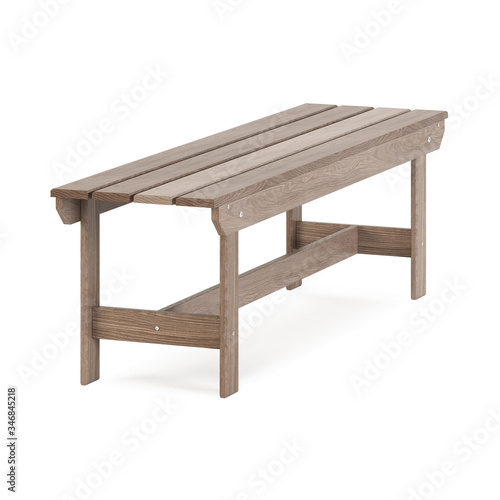 Garden  outdoor furniture isolated on white background. Wooden bench. Clipping path included. 3D rendering.