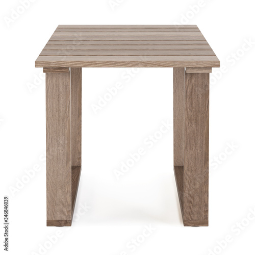 Garden  outdoor furniture isolated on white background. Wooden coffee table. Clipping path included. 3D rendering.