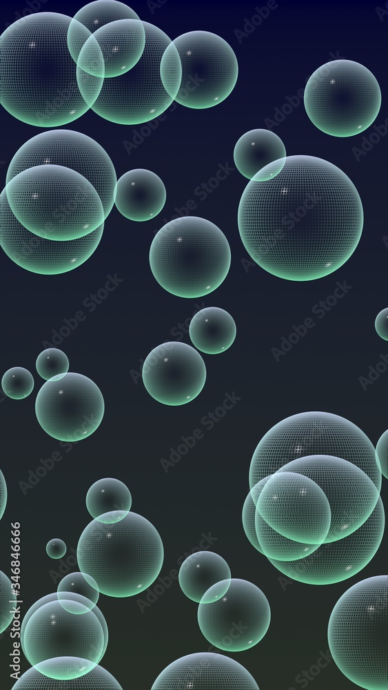 Dark background green mesh bubbles. Wallpaper, texture with bubble. 3D illustration Dark background green mesh bubbles. Wallpaper, texture with bubble. 3D illustration