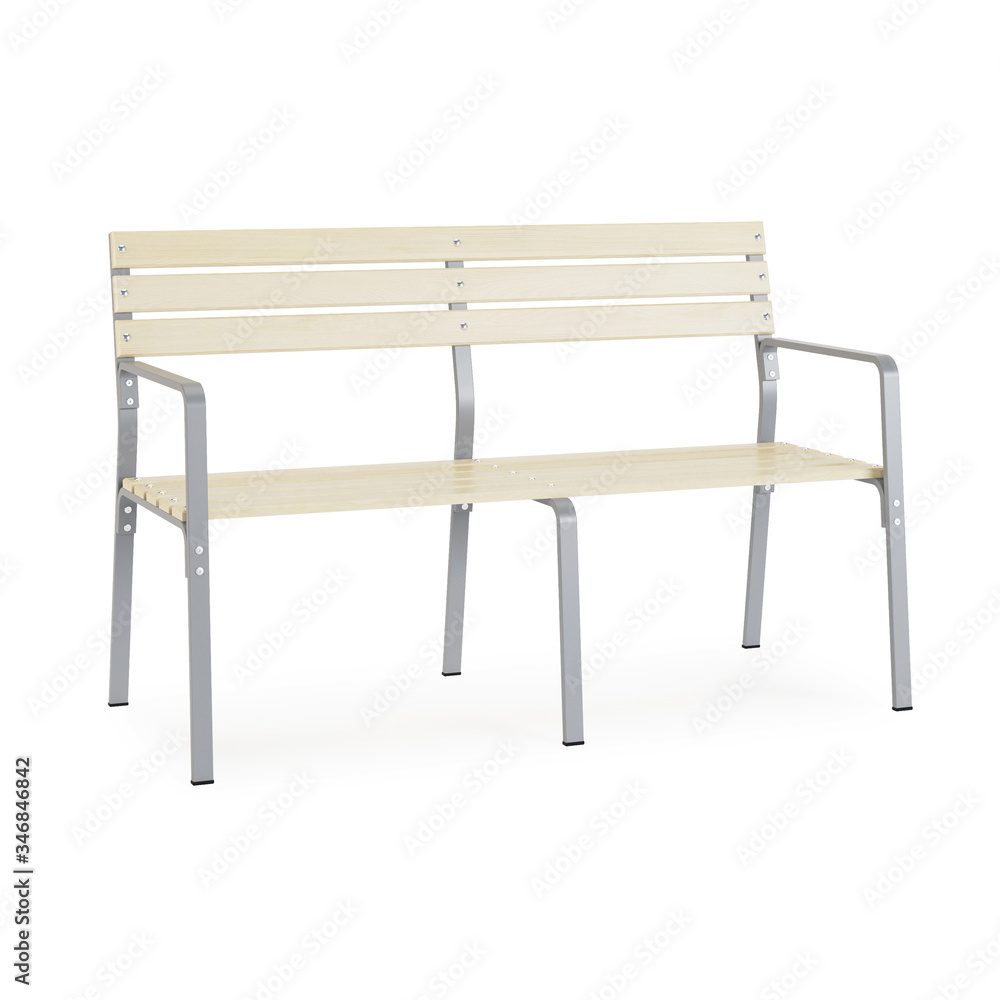 Garden, outdoor furniture isolated on white background. Wooden bench. Clipping path included. 3D rendering. Garden, outdoor furniture isolated on white background. Wooden bench. Clipping path included. 3D rendering.