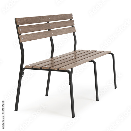 Garden, outdoor furniture isolated on white background. Wooden bench. Clipping path included. 3D rendering.