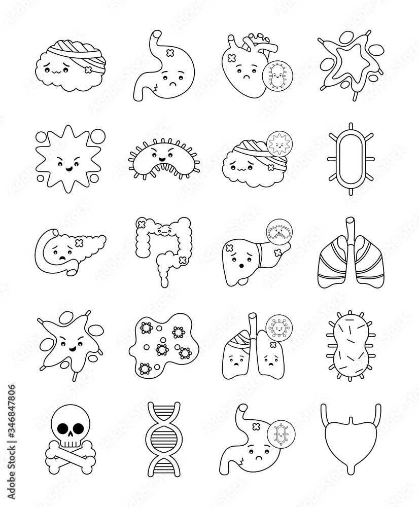 Human organs and virus line style icon set vector design Human organs and virus line style icon set vector design