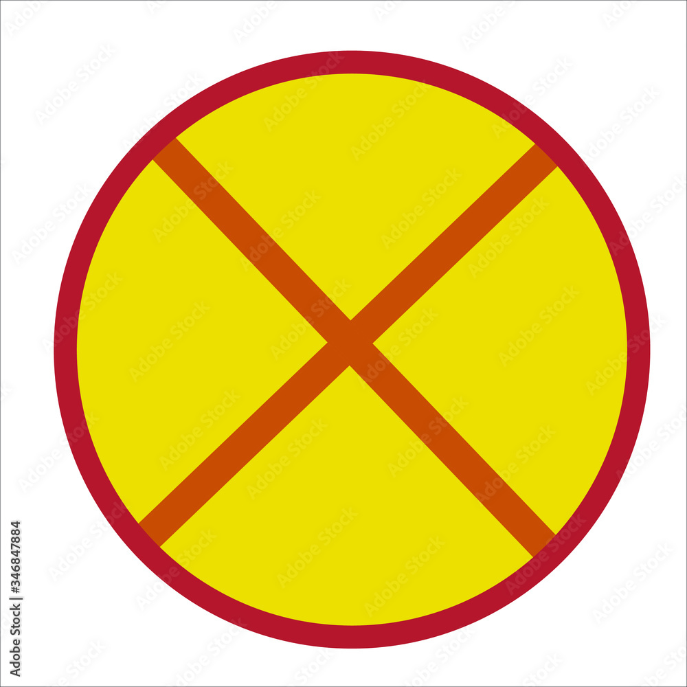 Warning yellow cross in red circle for awareness or prohibiting something. Social Distancing and COVID-19 concepts for business or education. Warning yellow cross in red circle for awareness or prohibiting something. Social Distancing and COVID-19 concepts for business or education.