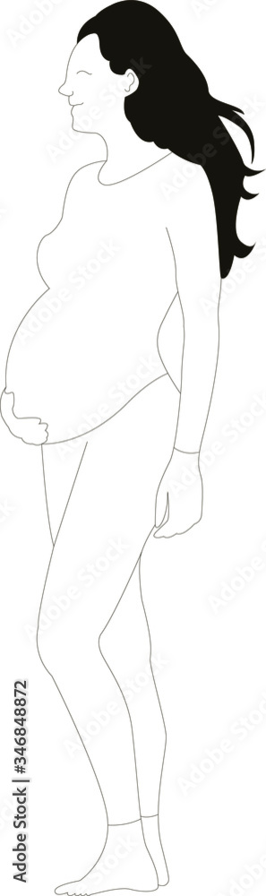 Vector pregnant woman. Modern flat people illustration. Black and white illustration.