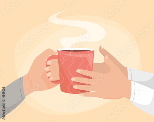 Hand giving cup of coffee vector isolated