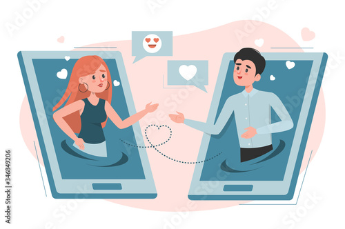 Online dating vector isolated illustration. Man and woman chatting online. Find love in the internet. Couple in love, online communication.