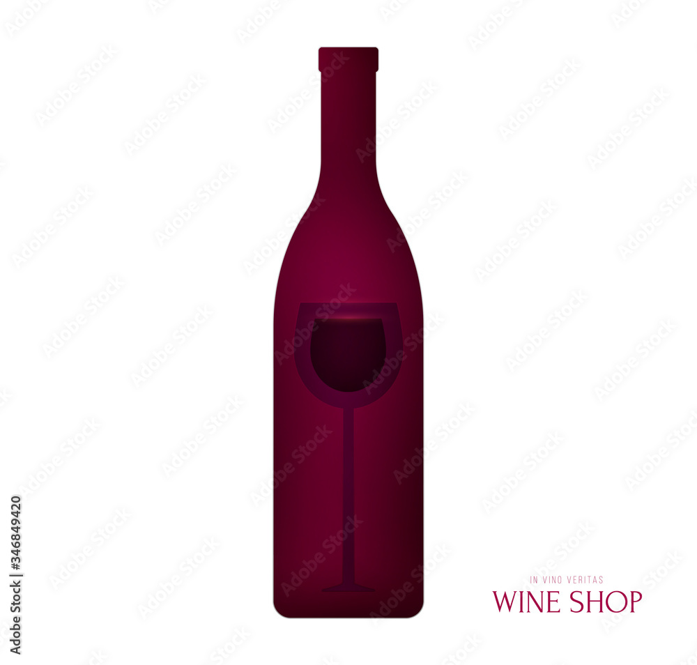 Silhouette bottle and glass with red wine. Abstract art composition in modern geometric style. Minialistic concept design template for branding. Vector illustration. Silhouette bottle and glass with red wine. Abstract art composition in modern geometric style. Minialistic concept design template for branding. Vector illustration.