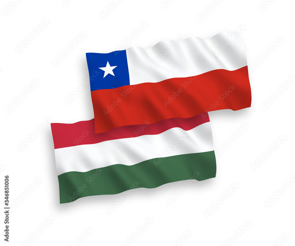 Flags of Chile and Hungary on a white background