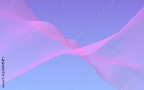 Pink wave on blue sky abstract background. Fluttering pink scarf. Waving on wind pink fabric. 3D illustration