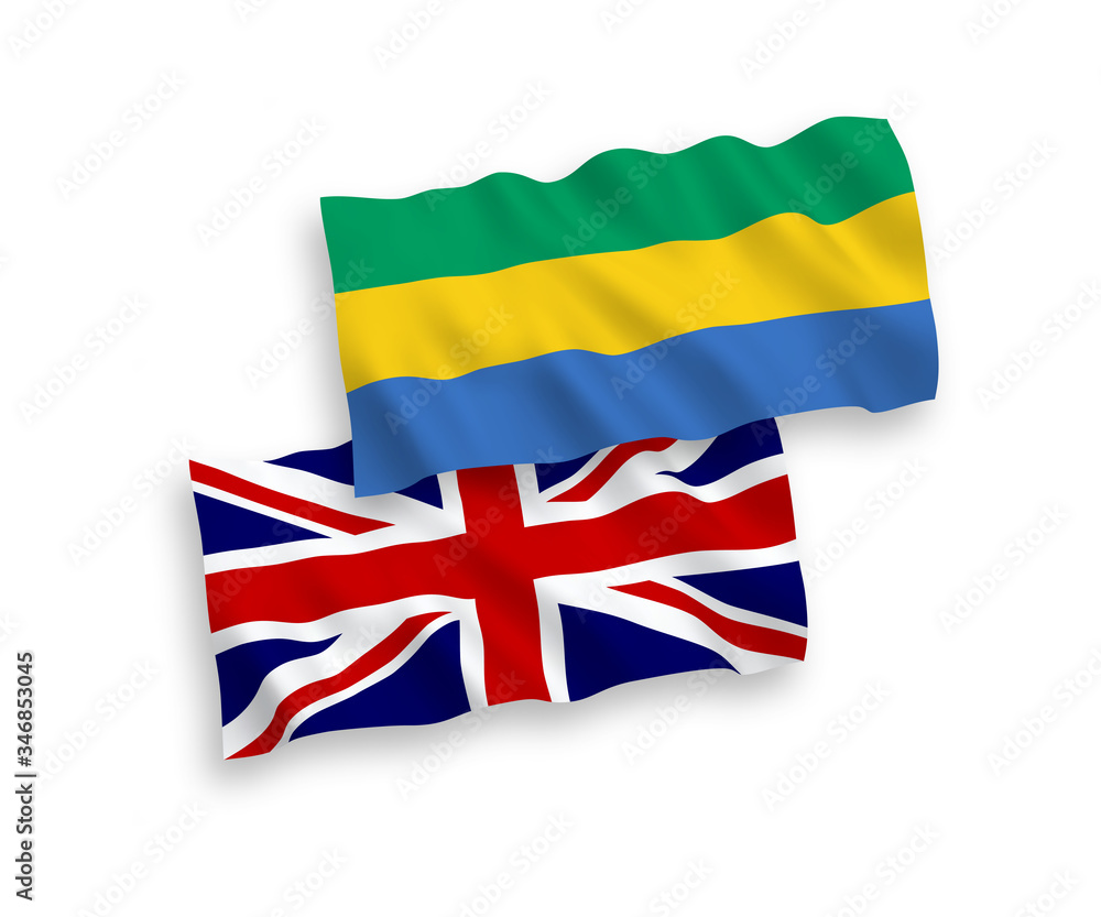 Flags of Great Britain and Gabon on a white background Flags of Great Britain and Gabon on a white background