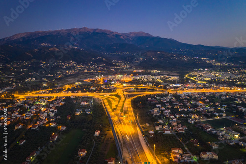 Patra night cityscape with traffic line , drone aerial view