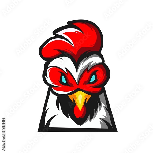 Chicken rooster athletic club vector logo concept isolated on white background. Modern sport team mascot badge design. E-sports team logo template with rooster vector illustration