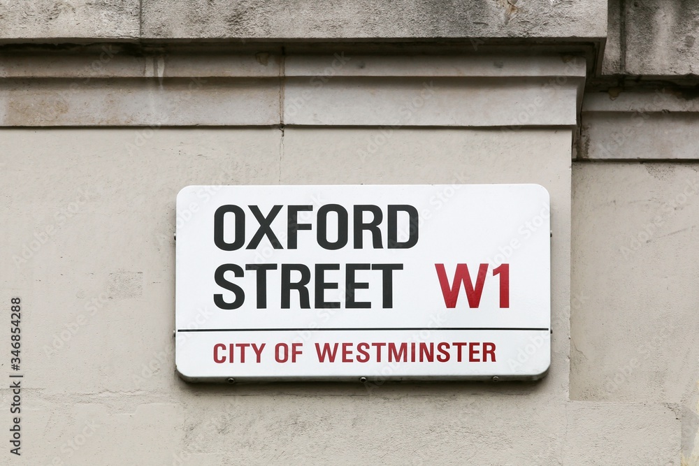 Oxford street sign on a wall in London, United Kingdom
