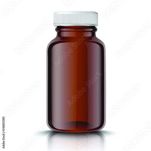 vector medicine brown glass bottle. Isolated illustration on white background.