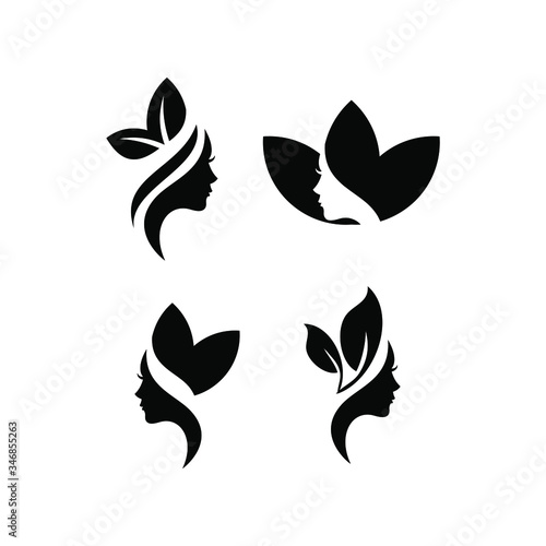 set collection women face beauty spa saloon black white logo icon design vector