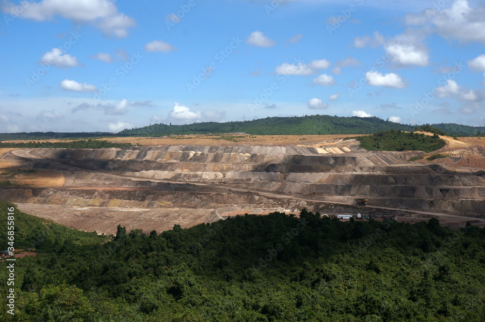 Landscape view of open pit coal mining. Location: Sangatta, East Kalimantan/Indonesia.     