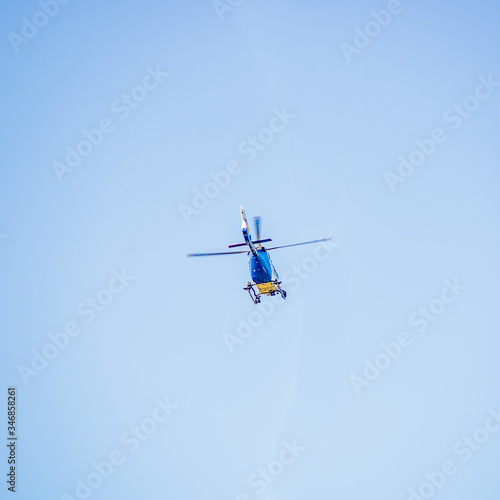 View of a german police helicopter hovering in flight
