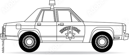 Altes amerikanisches Polizeiauto aus den 70er / 80er Jahren als Konturzeichnung
