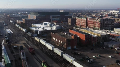 Freight Train Moving Through Downtown, Wichita, Kansas, USA