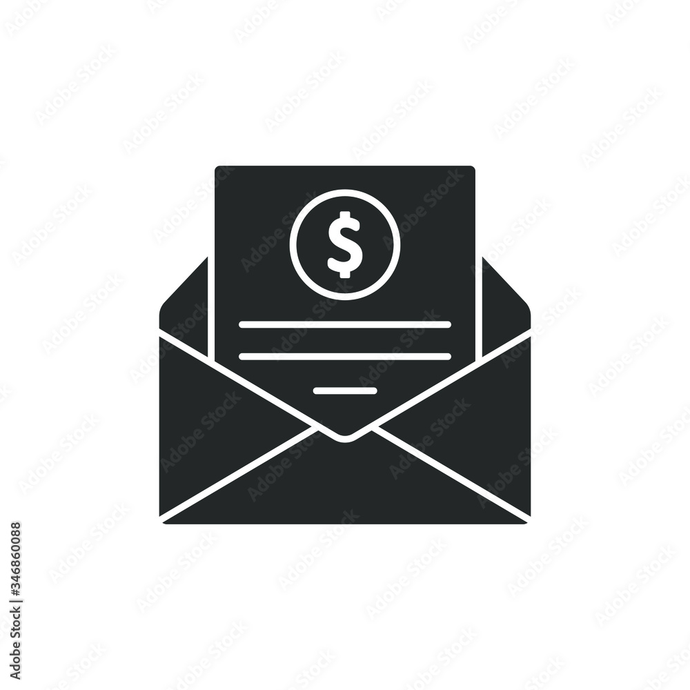 Mail icon with money isolated on white background Mail icon with money isolated on white background