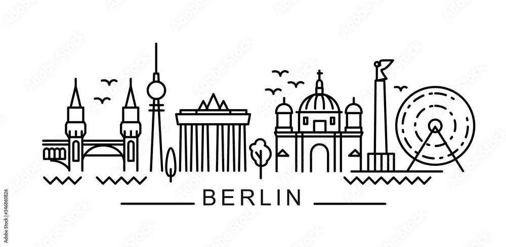 city of Berlin in outline style on white  - obrazy, fototapety, plakaty 
