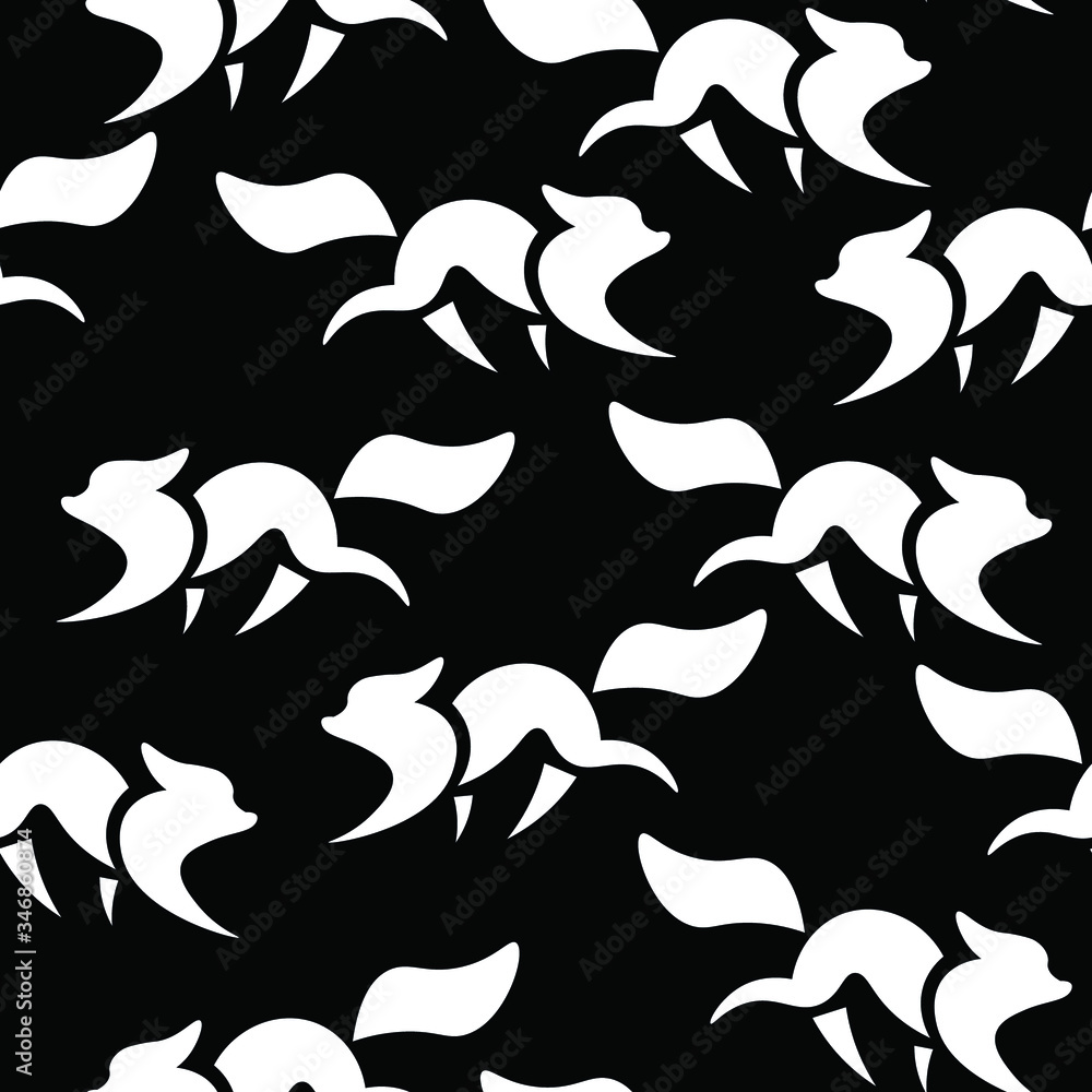 Fototapeta premium White foxy, fashion, animal vector seamless pattern on black background. Concept for wallpaper, cards, wrapping paper 