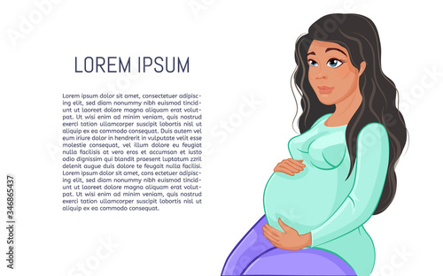 Pregnant woman banner with Copyspace. Pregnant Cartoon Character.