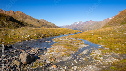 Evening in the gorgeous Kauner Valley (Tyrol, Austria). The Kauner Valley .is known as one of the most beautiful valleys in the world and is very popular with tourists.