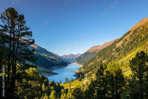 Evening in the gorgeous Kauner Valley (Tyrol, Austria). The Kauner Valley Glacier Road.is known as one of the most beautiful mountain roads in the world and is very popular with tourists. photo