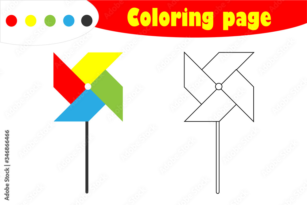 Pinwheel in cartoon style, coloring page, education paper game for the ...