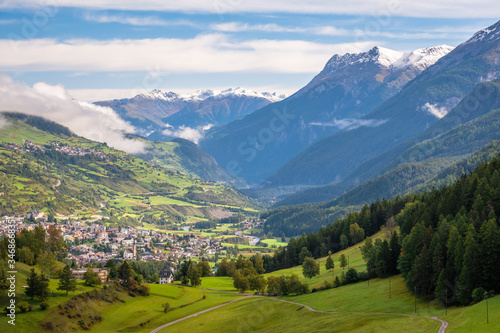 Mountains surrounding Scuol, a village in the canton of Graubünden, Switzerland. It is situated within the Lower Engadin valley along the Inn River, at the foot of the Sesvenna Range. © Chris