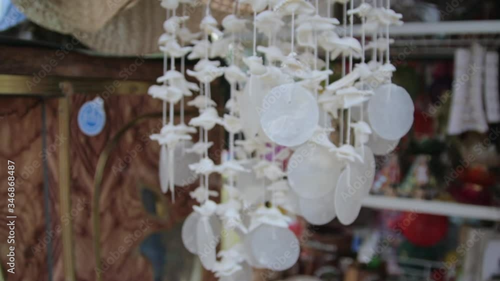 Handmade Dream Catcher Made Of Sea Shells Display At The Local Souvenir Shop In Cebu City, Philippines. - close up shot Handmade Dream Catcher Made Of Sea Shells Display At The Local Souvenir Shop In Cebu City, Philippines. - close up shot