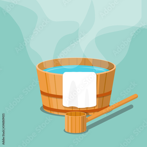 Hot spring icon,tub and towel isolated on background vector illustration.