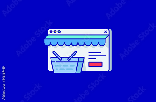 Online shopping website and app, basket in online store icons in flat line style. Design concept of vector illustration isolated on color background for website and mobile apps. 