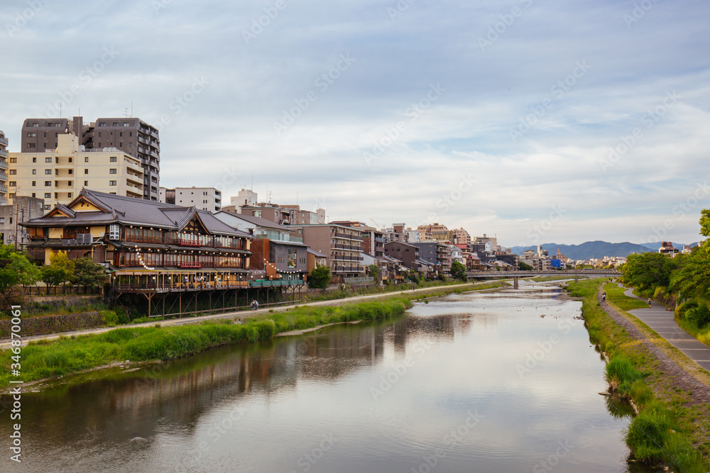 Kamo River View in Kyoto Japan