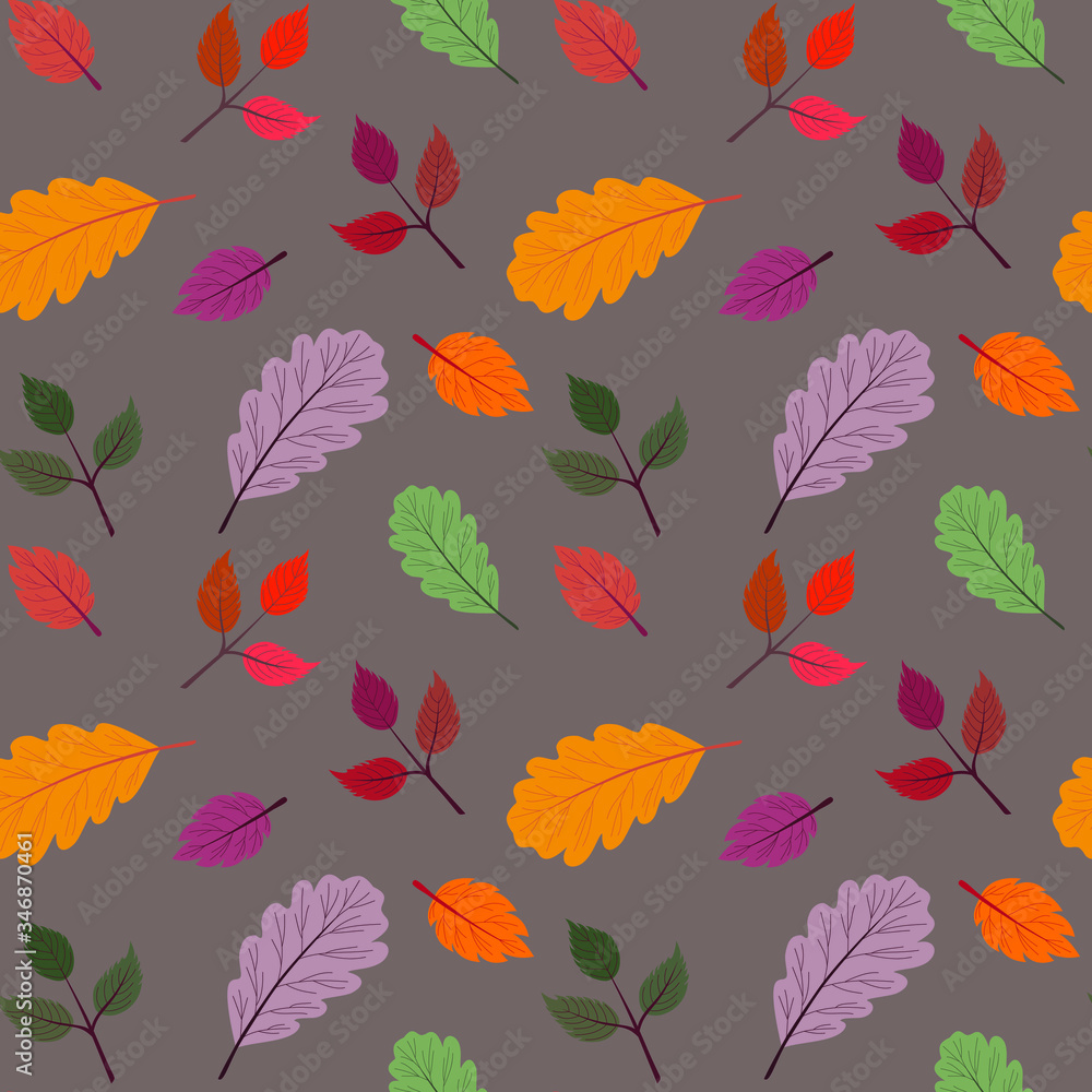 Seamless vector pattern with the image of autumn leaves stylized in a flat style. The colors of the autumn gamut are perfect for scrapbooking paper and as separate design elements.